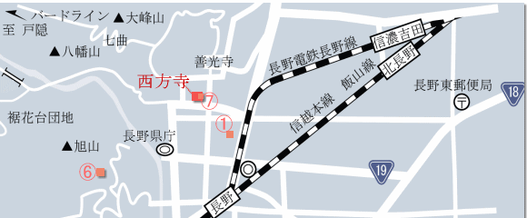 長野市内の地図・・・長野駅から善光寺周辺まで